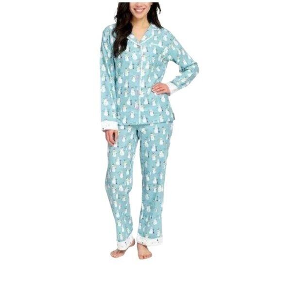 Munki Munki Womens Snowman Flannel Pajama Set Super Soft Cozy Size XXLarge - Picture 1 of 15